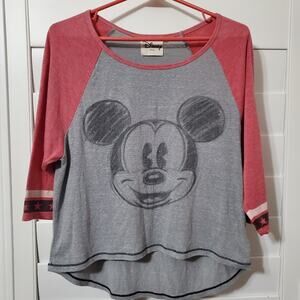 DISNEY Mickey Mouse baseball style shirt Hi-lo hem woman's top sz.Med